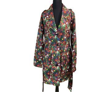 Joe Browns colorful graffiti stars Notched Collar Cocktail Trench Coat size 10